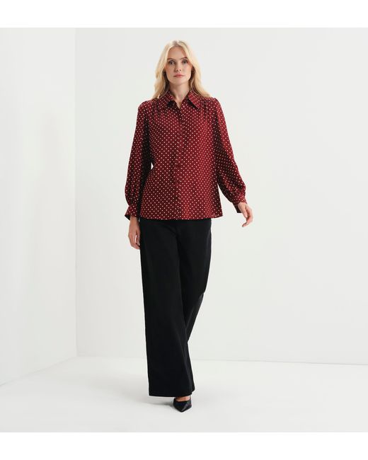 Finery London Red Melina Button Through Lightweight Yoke Blouse