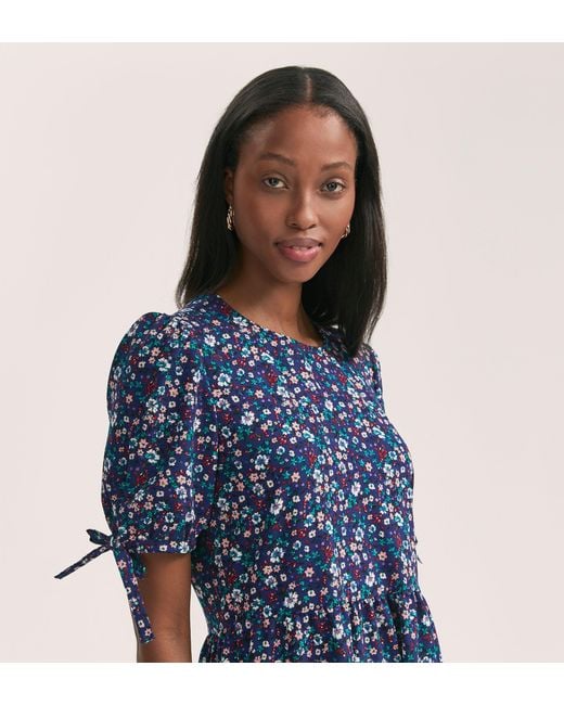 Finery London Blue Demi Floral Crepe Tiered Midi Dress