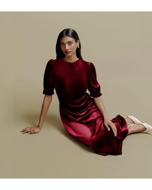 Finery London Red Mela Velvet Midi Tea Dress