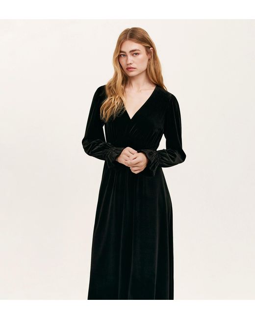 Finery London Black Laila Velvet Midi Dress