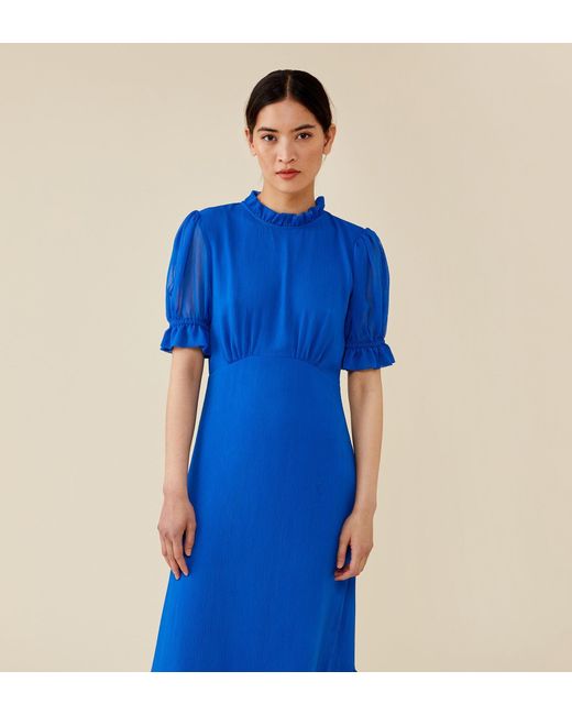 Finery London Blue Camille Chiffon Midi Dress