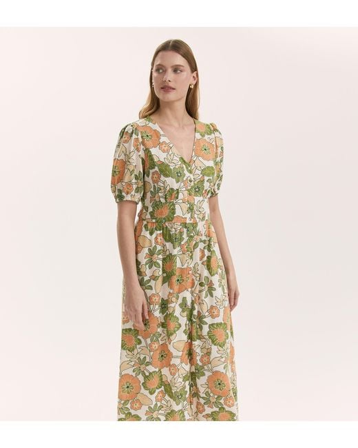 Finery London Metallic Addison Linen Blend Midi Dress