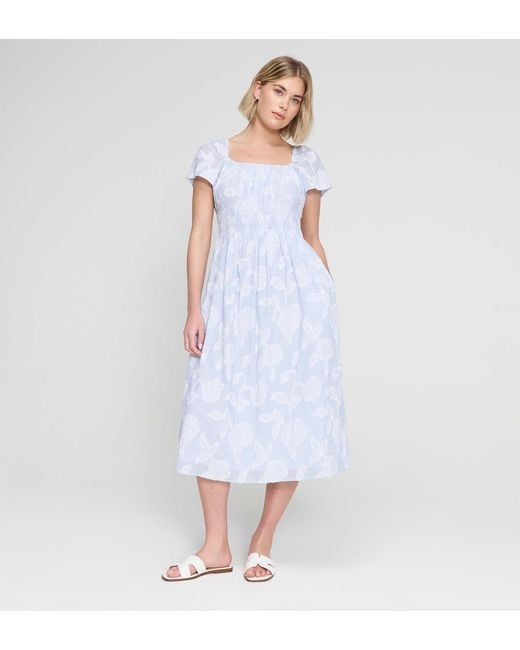Finery London White Maia Jacquard Stripe Shirred Waist Midi Dress