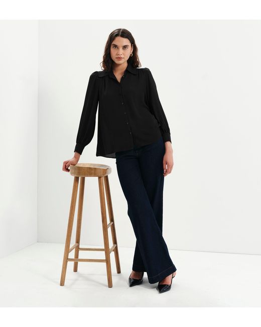 Finery London Black Melina Button Through Lightweight Yoke Blouse