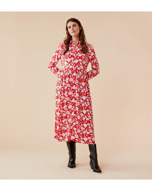Women's Red Gala Midi Viscose Dress