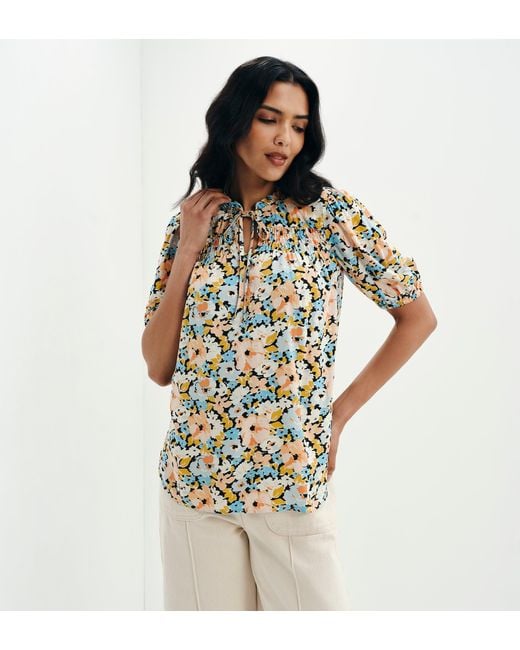 Finery London Multicolor Macie Shirred Yoke Puff Sleeve Top