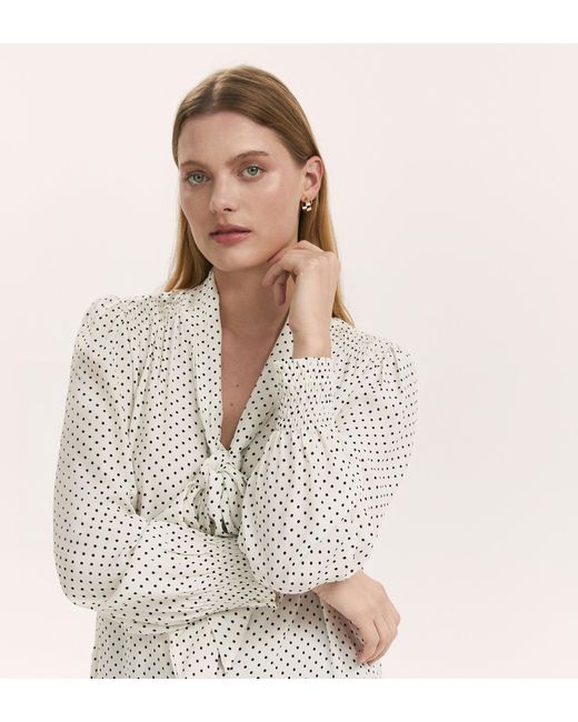 Finery London Natural Mavis Ivory Polka Dot Pussy Bow Crepe Blouse