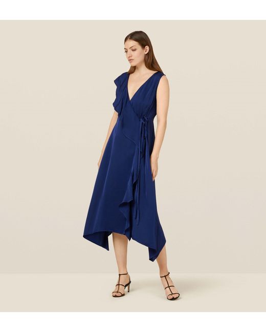 Finery London Blue Layla Satin Wrap Dress