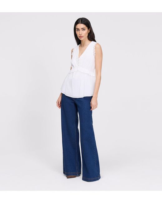 Finery London White Cyma Lace Cotton Sleeveless Top