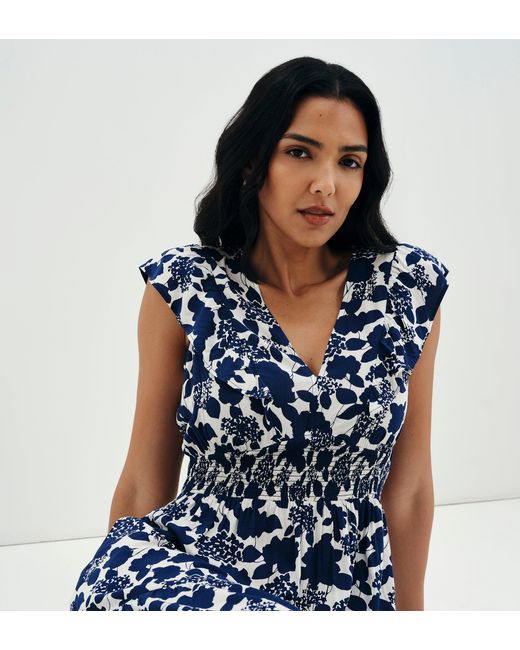 Finery London Blue Mattie Frill Sleeve Empire Waist Tiered Midi Dress