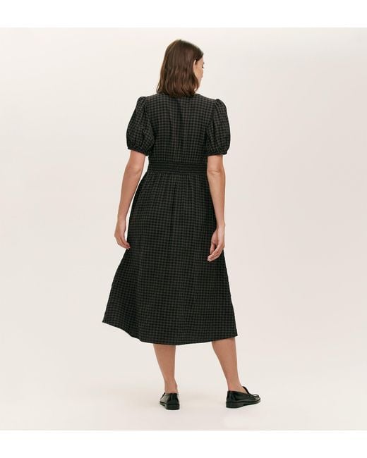 Finery London Black Addison Seersucker Midi Tea Dress