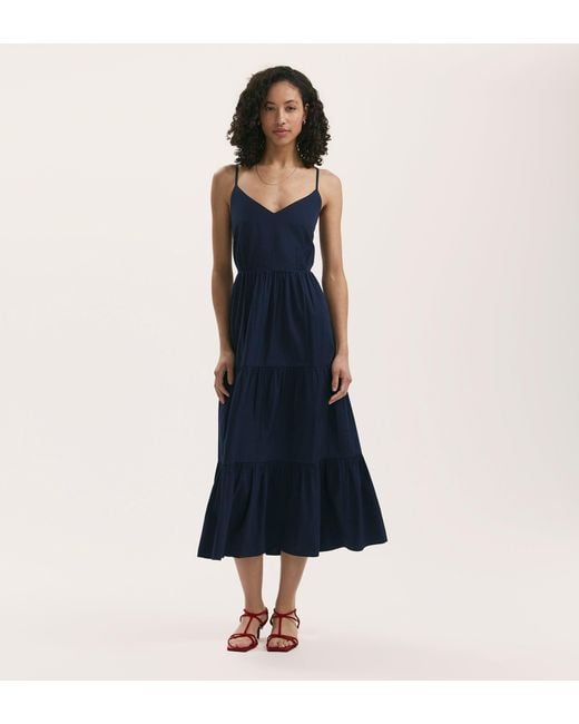 Finery London Blue Emmie Cotton Midi Tiered Dress