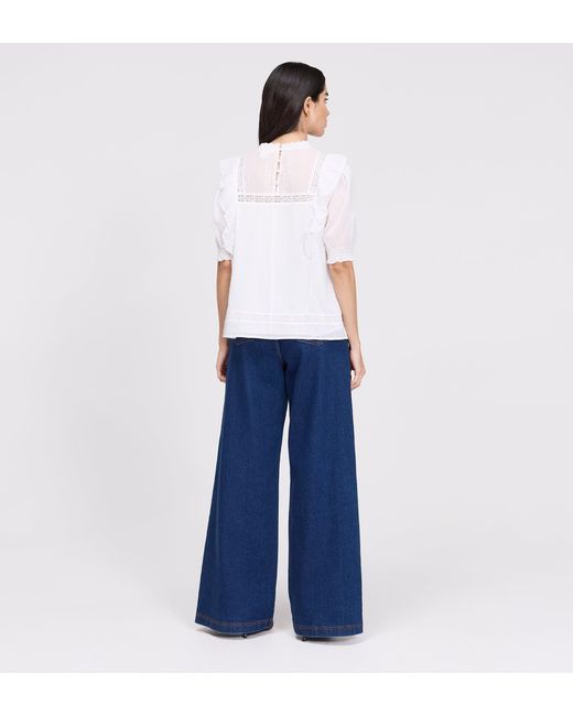 Finery London White Jolin Lace Cotton Puff Sleeve Top
