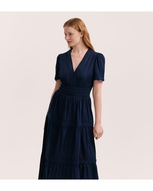 Finery London Blue Wren Cotton Midi Tiered Dress