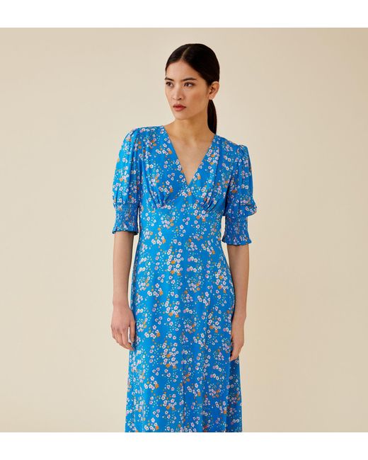 Finery London Blue Deena Daisies Midi Dress