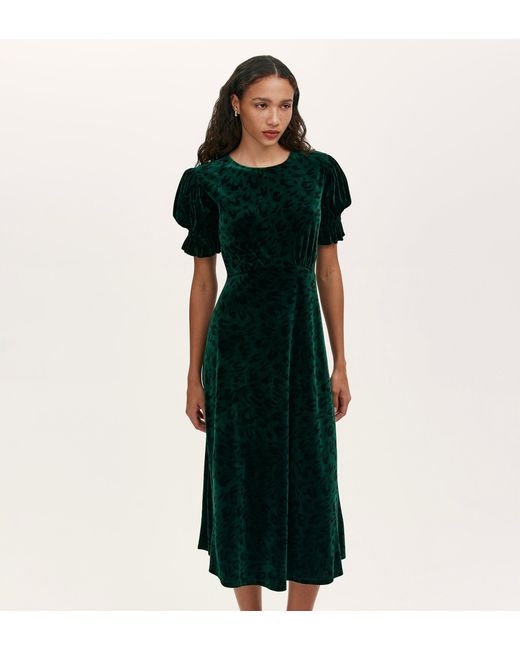 Finery London Green Mela Velvet Midi Tea Dress