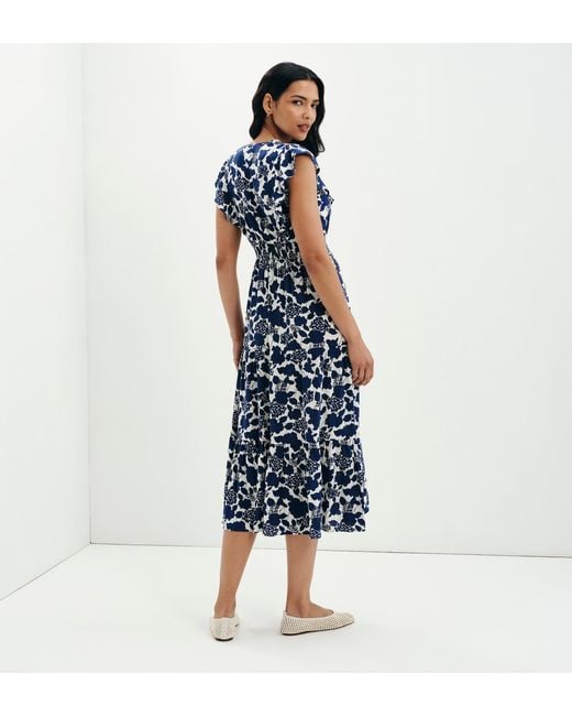 Finery London Blue Mattie Frill Sleeve Empire Waist Tiered Midi Dress