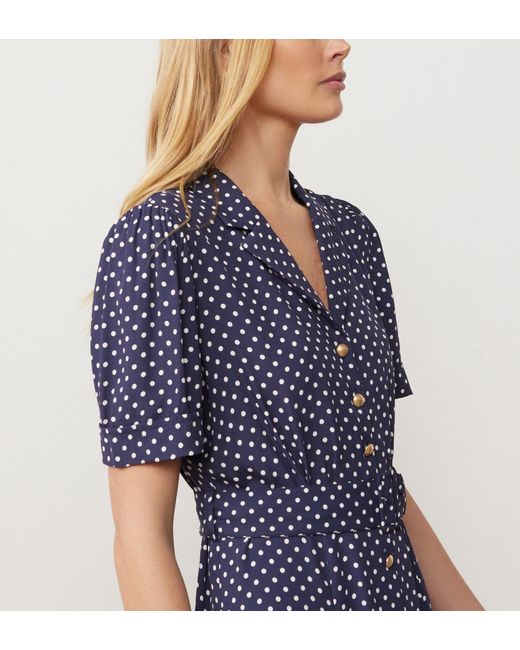 Finery London Blue Zara Polka Dot Satin Midi Shirt Dress
