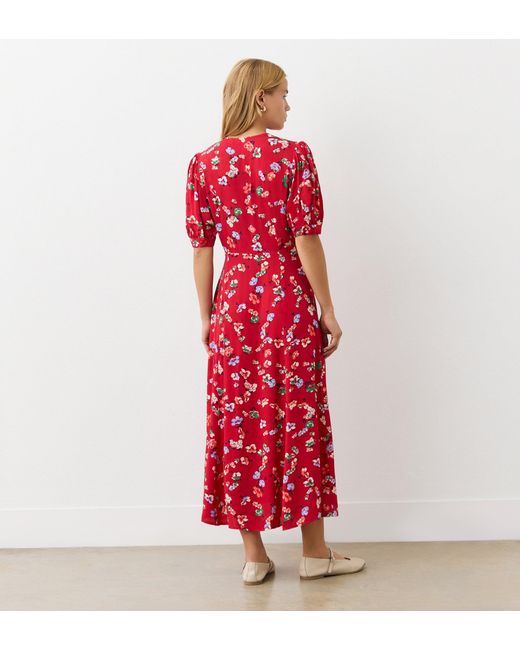 Finery London Red Colette Crepe Midi Tea Dress