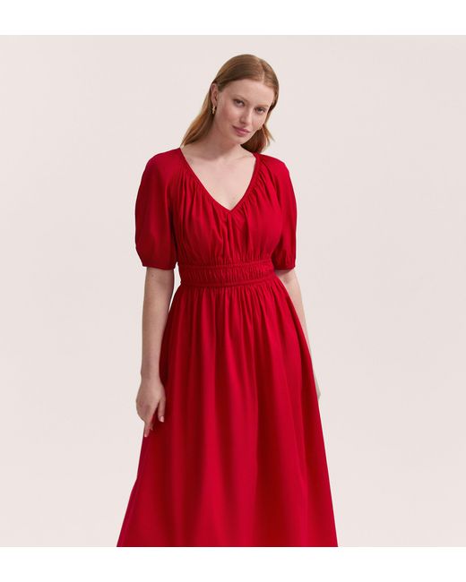 Finery London Red Piper Cotton Midi Smock Dress
