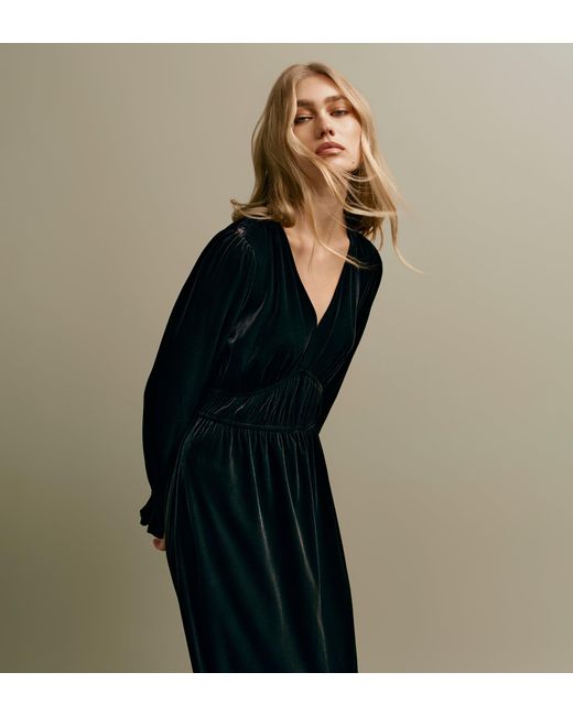 Finery London Black Laila Velvet Midi Dress