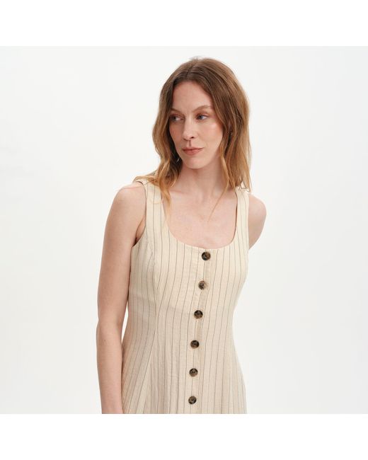 Finery London Natural Jillian Square Neck Sleeveless Button-Through Midi Dress