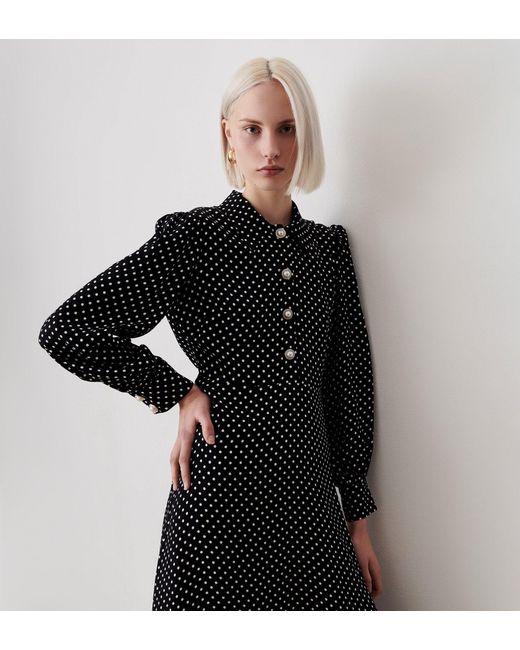 Women's Black Rosa Polka Dot Midi Shirt Dress
