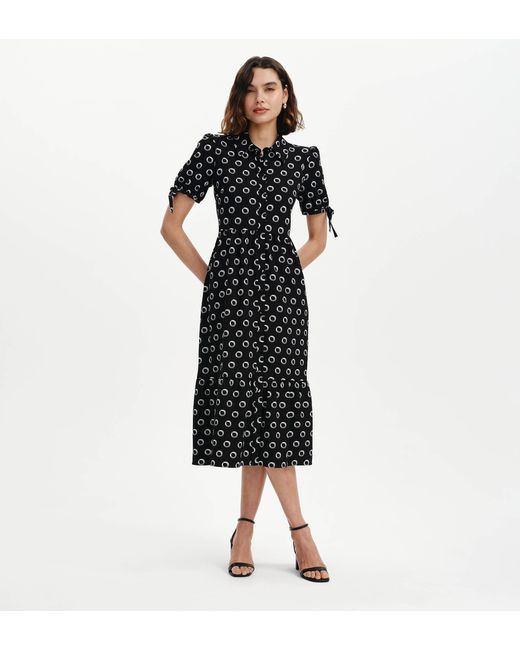 Finery London Black Estee Polka Dot Tiered Midi Shirt Dress