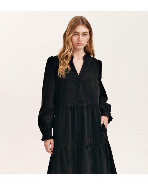 Finery London Black Gianna Corduroy Midi Dress