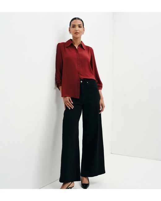 Finery London Red Melina Button Through Lightweight Yoke Blouse