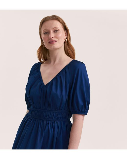Finery London Blue Piper Cotton Midi Smock Dress