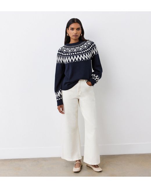 Finery London Blue Steevie Cotton Round Neck Jumper