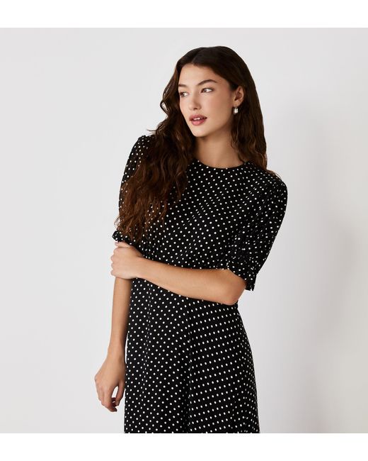 Finery London Black Mela Polka Dot Crepe Midi Dress