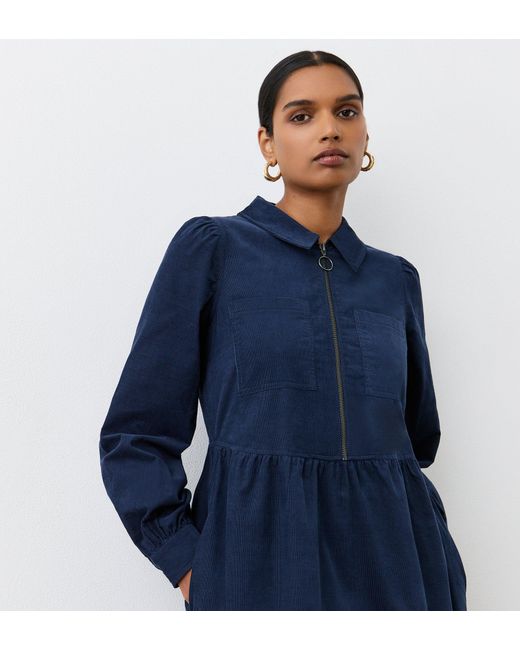 Finery London Blue Callie Corduroy Midi Dress