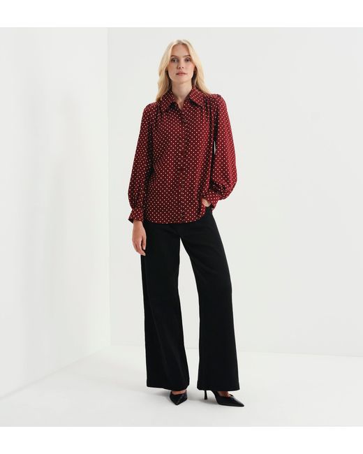 Finery London Red Melina Button Through Lightweight Yoke Blouse