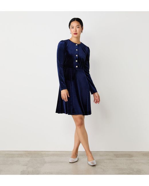 Finery London Blue Rae Velvet Knee Length Dress