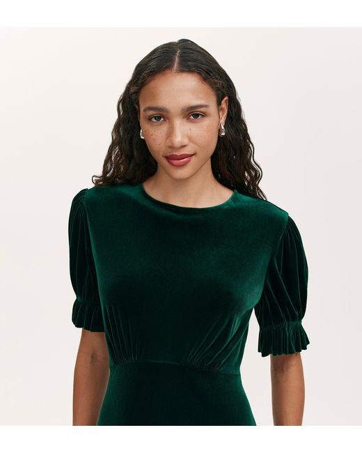 Finery London Green Mela Velvet Midi Tea Dress