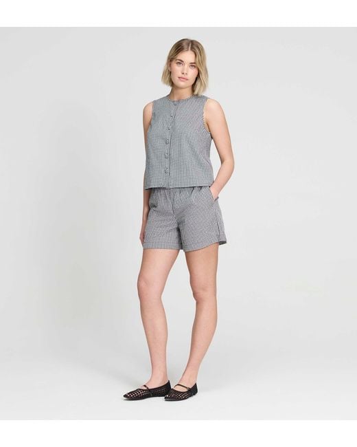 Finery London Gray Sunny Cotton Gingham Drawstring Shorts