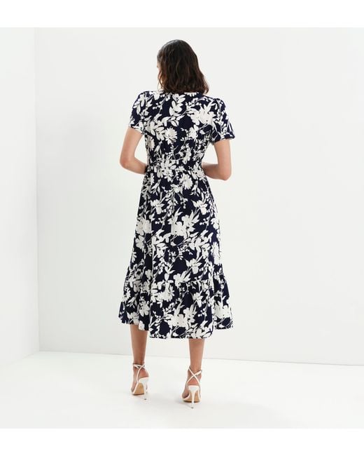Finery London Blue Deena Wrap Tiered Midi Dress