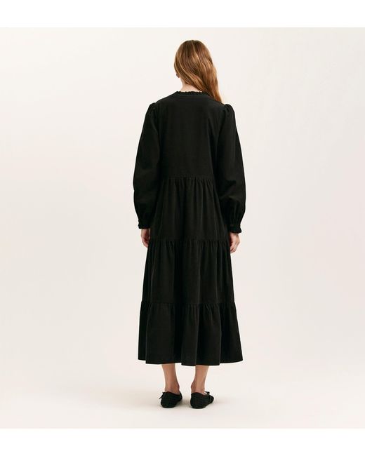 Finery London Black Gianna Corduroy Midi Dress
