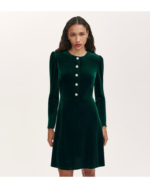 Finery London Green Rae Velvet Short Dress
