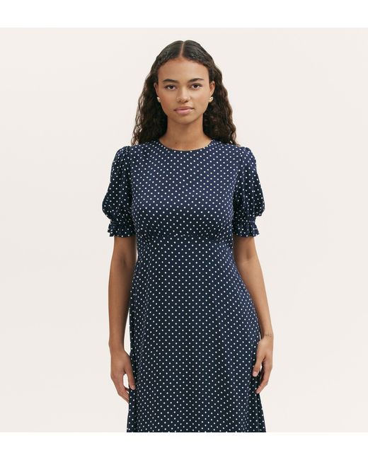 Finery London Blue Mela Polka Dot Crepe Midi Dress