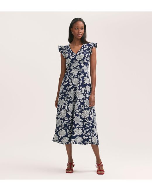 Finery London Blue Liza Crepe Midi Dress