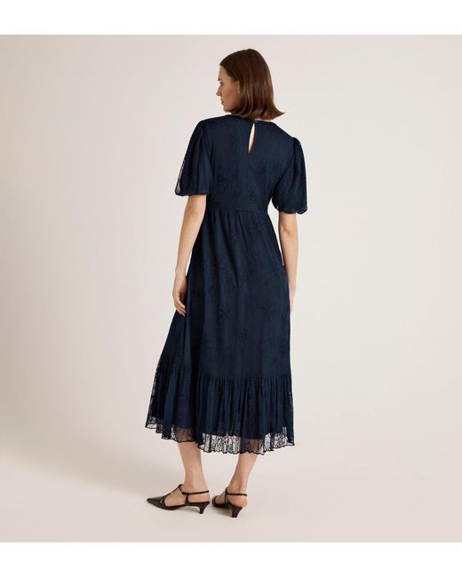 Finery London Blue Yasmine Mesh Midi Tea Dress
