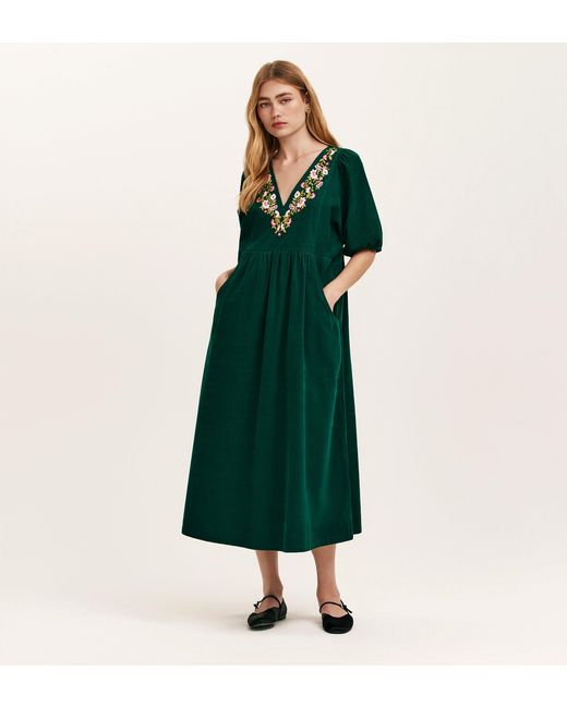 Finery London Green Chloe Corduroy Midi Dress
