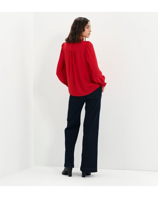 Finery London Red Mavis Pussy Bow Button-Through Blouse