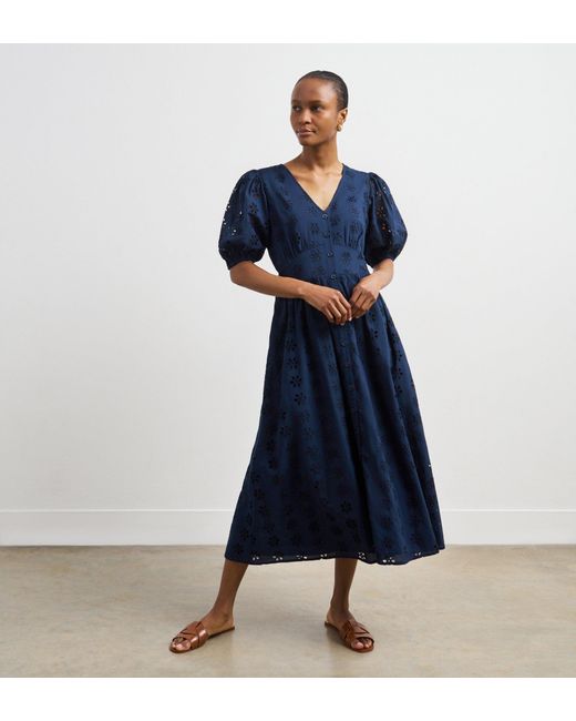 Finery London Blue Una Broderie Anglaise Midi Dress