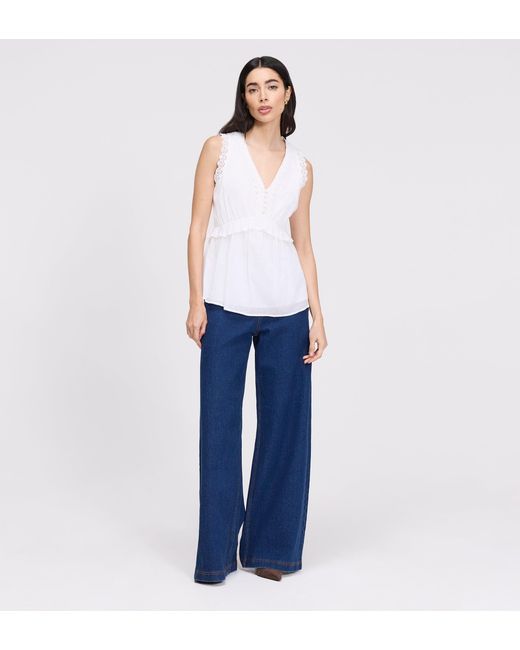 Finery London White Cyma Lace Cotton Sleeveless Top