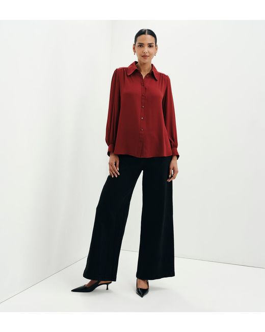 Finery London Red Melina Button Through Lightweight Yoke Blouse