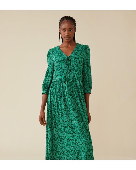 Finery London Green Adeja Midi Viscose Geo Dress